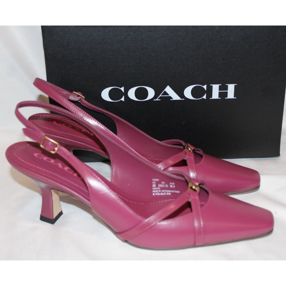 Coach Women’s Rowyn Leather Slingback Heeled Sandals Pink - Picture 4 of 7